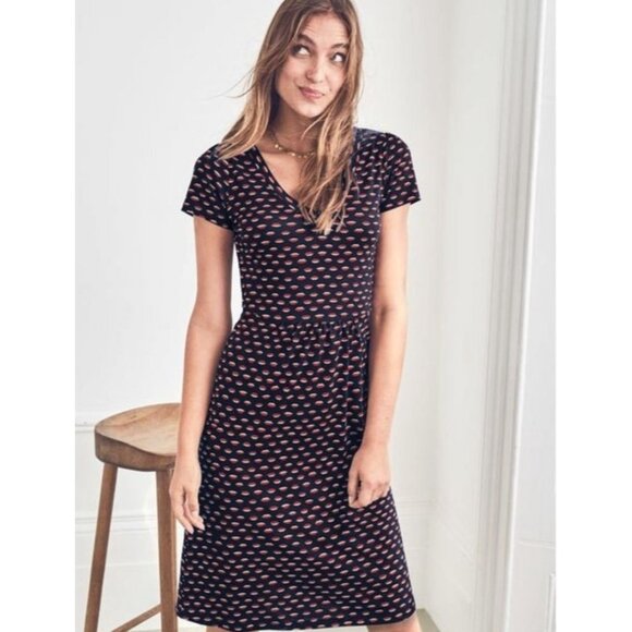BODEN Penelope Dress Womens Size 8R Navy Blue Red Pink Kiss Lips  A-Line - Picture 1 of 10